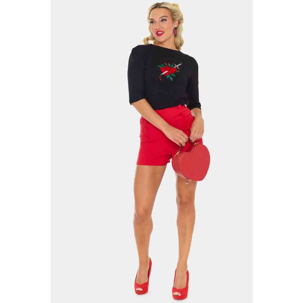 Voodoo Vixen - Heart & Dagger Embroidered Sweatshirt - Schwarz